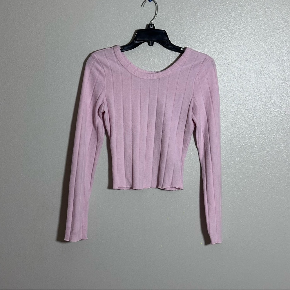Fashion Nova Women Pink Ribbed Long Sleeve Cropped Top size M‎